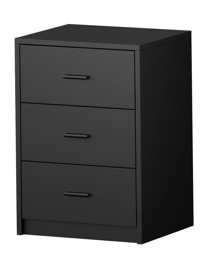 Oikiture Bedside Table 3 Drawers Nightstand Bedroom Storage Side End Black image 1