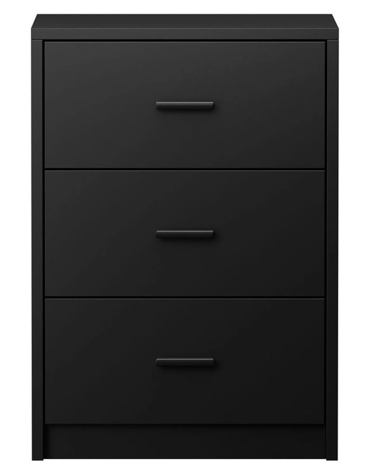 Oikiture Bedside Table 3 Drawers Nightstand Bedroom Storage Side End Black image 2