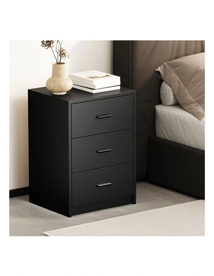 Oikiture Bedside Table 3 Drawers Nightstand Bedroom Storage Side End Black image 5
