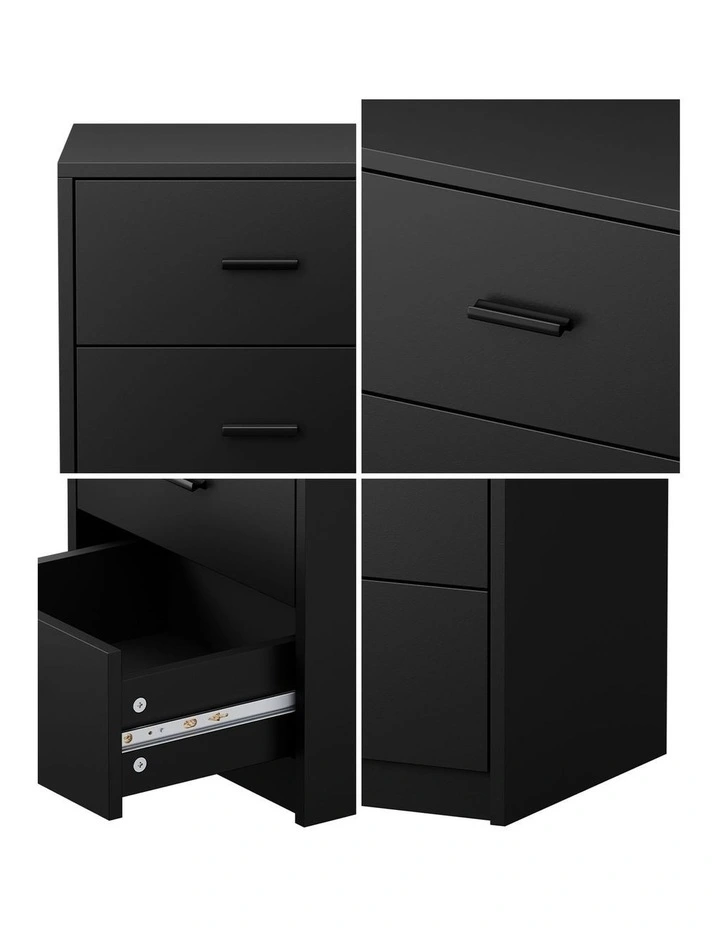 Oikiture Bedside Table 3 Drawers Nightstand Bedroom Storage Side End Black image 6