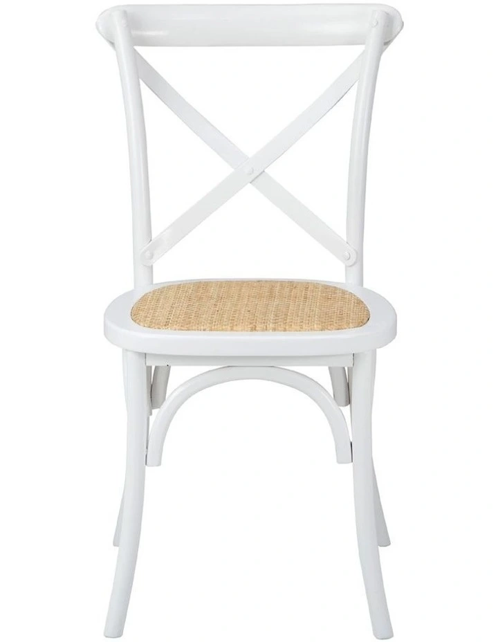 Oikiture 2PCS Crossback Dining Chair Solid Birch Timber Wood Ratan Seat White image 2