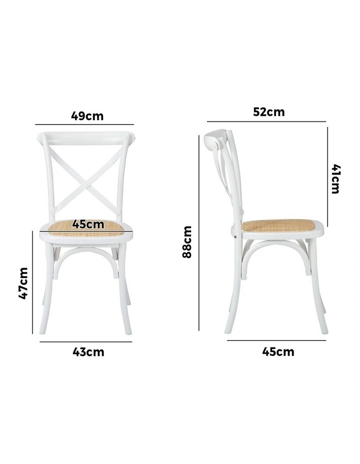Oikiture 2PCS Crossback Dining Chair Solid Birch Timber Wood Ratan Seat White image 3
