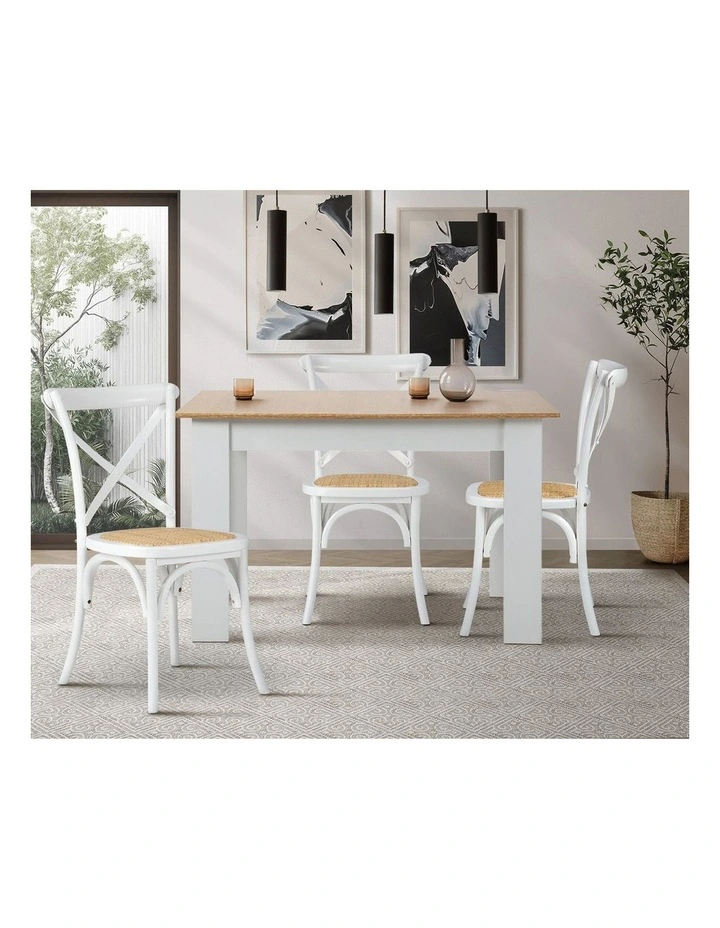 Oikiture 2PCS Crossback Dining Chair Solid Birch Timber Wood Ratan Seat White image 5