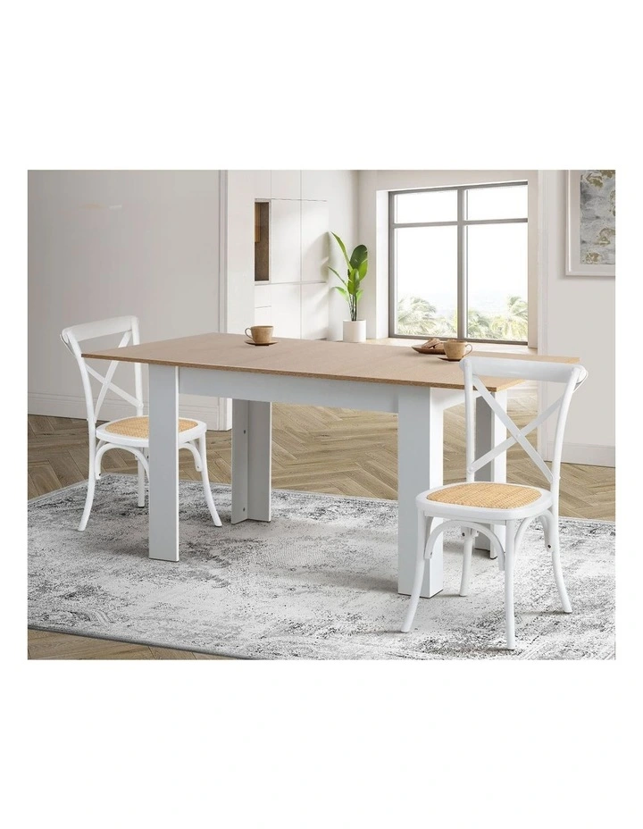 Oikiture 2PCS Crossback Dining Chair Solid Birch Timber Wood Ratan Seat White image 7