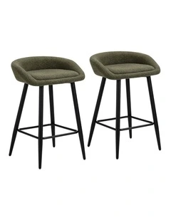 Oikiture Bar Stools Set of 2 Kitchen Dining Chairs Counter Stools Green Boucle