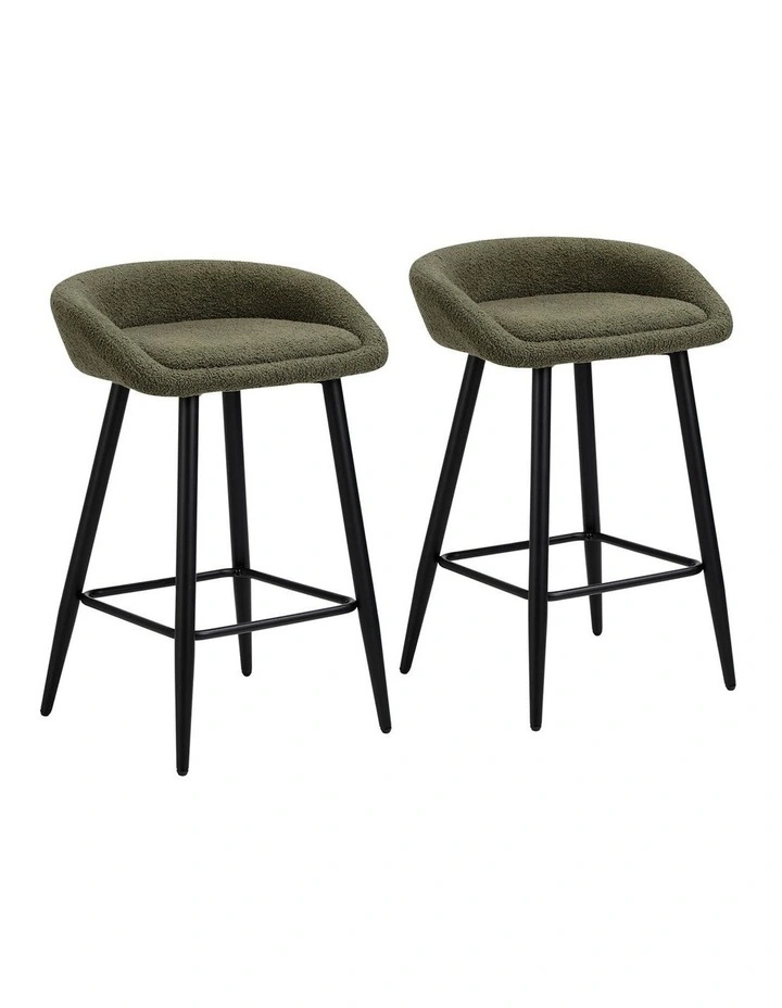 Oikiture Bar Stools Set of 2 Kitchen Dining Chairs Counter Stools Green Boucle image 1