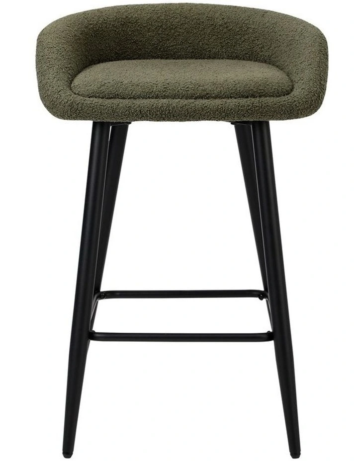Oikiture Bar Stools Set of 2 Kitchen Dining Chairs Counter Stools Green Boucle image 2