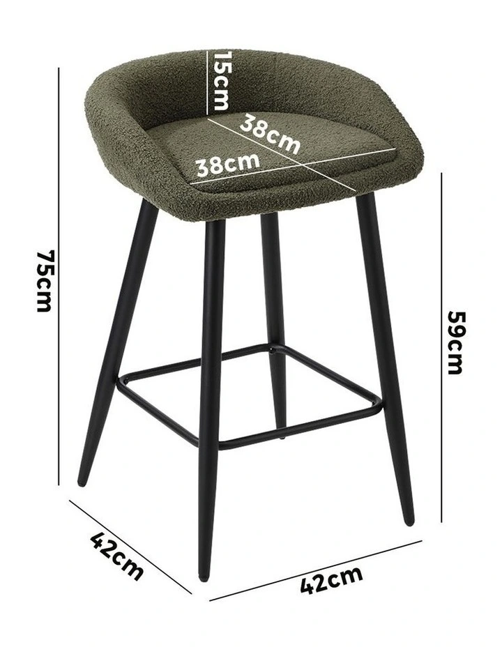 Oikiture Bar Stools Set of 2 Kitchen Dining Chairs Counter Stools Green Boucle image 3