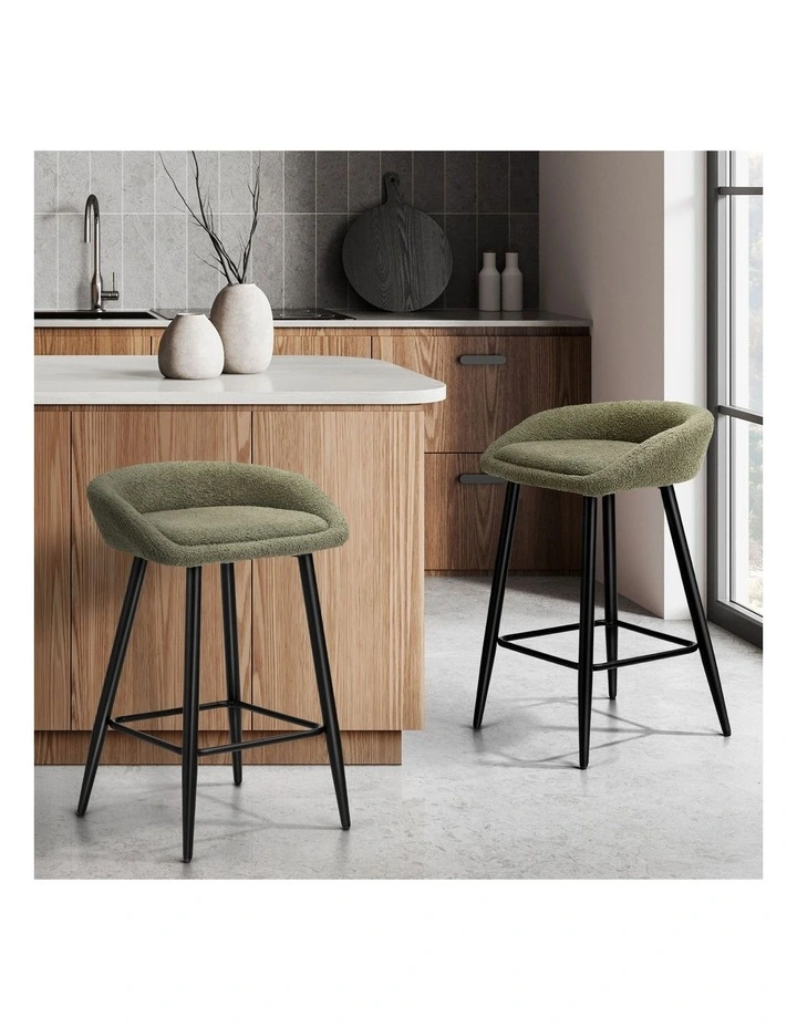 Oikiture Bar Stools Set of 2 Kitchen Dining Chairs Counter Stools Green Boucle image 4