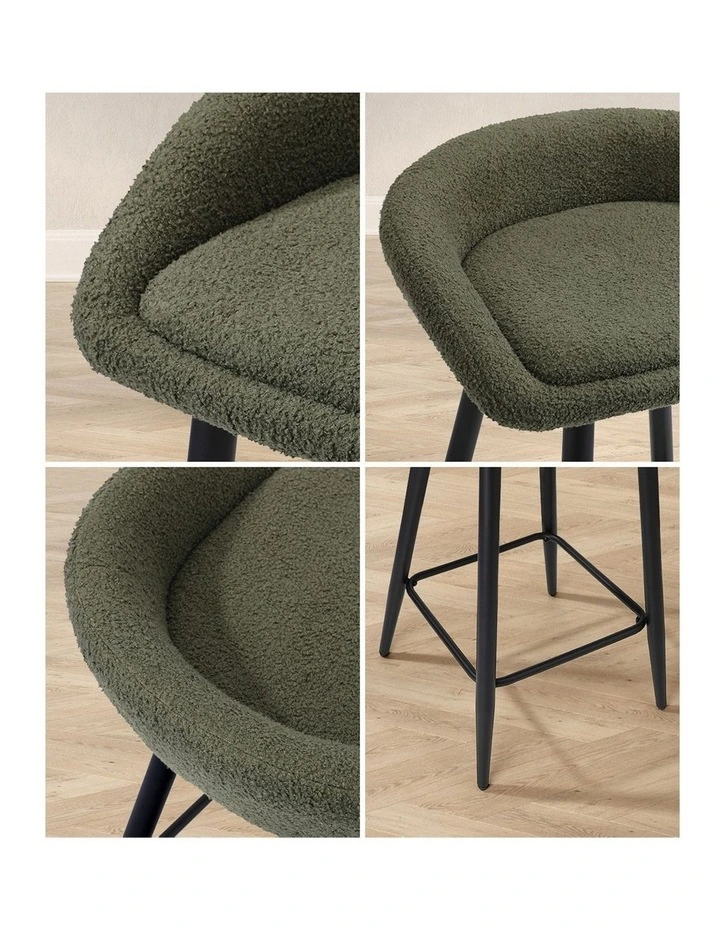 Oikiture Bar Stools Set of 2 Kitchen Dining Chairs Counter Stools Green Boucle image 6