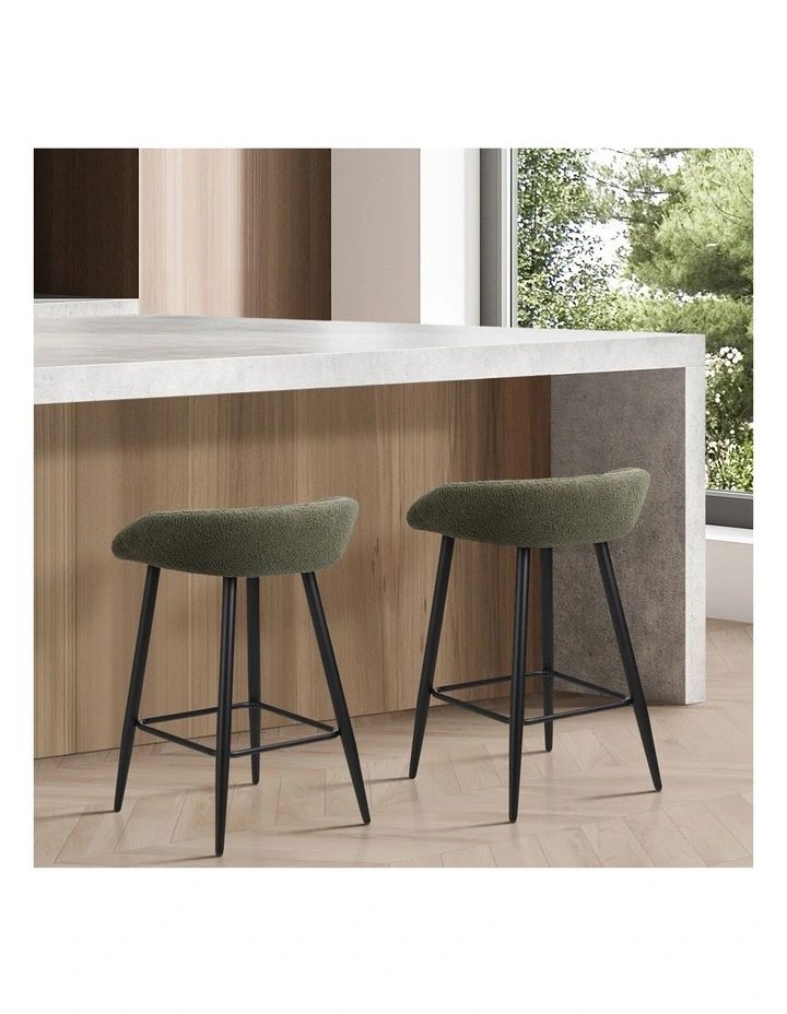 Oikiture Bar Stools Set of 2 Kitchen Dining Chairs Counter Stools Green Boucle image 7
