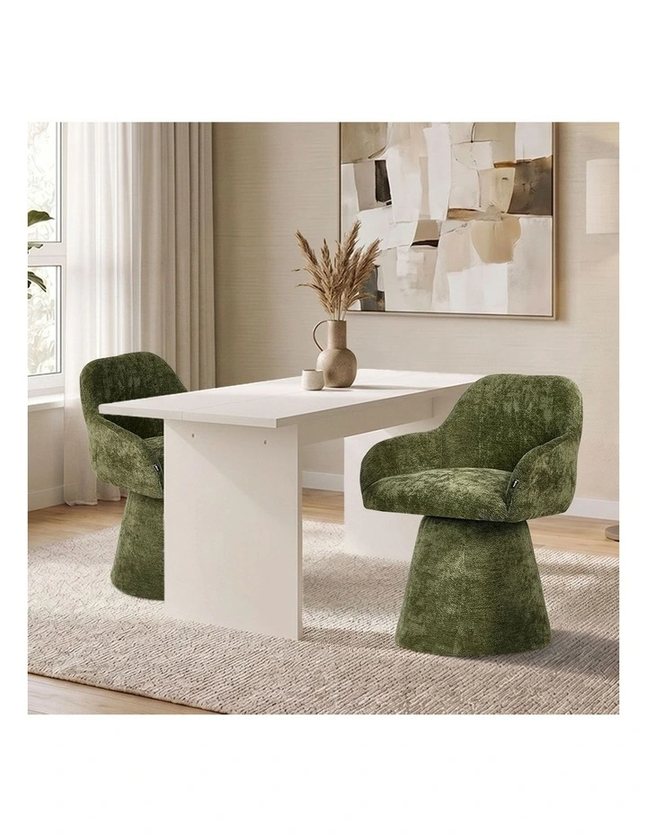 Oikiture Dining Chair Swivel Armchair Lounge Accent Chairs Chenille Green image 7