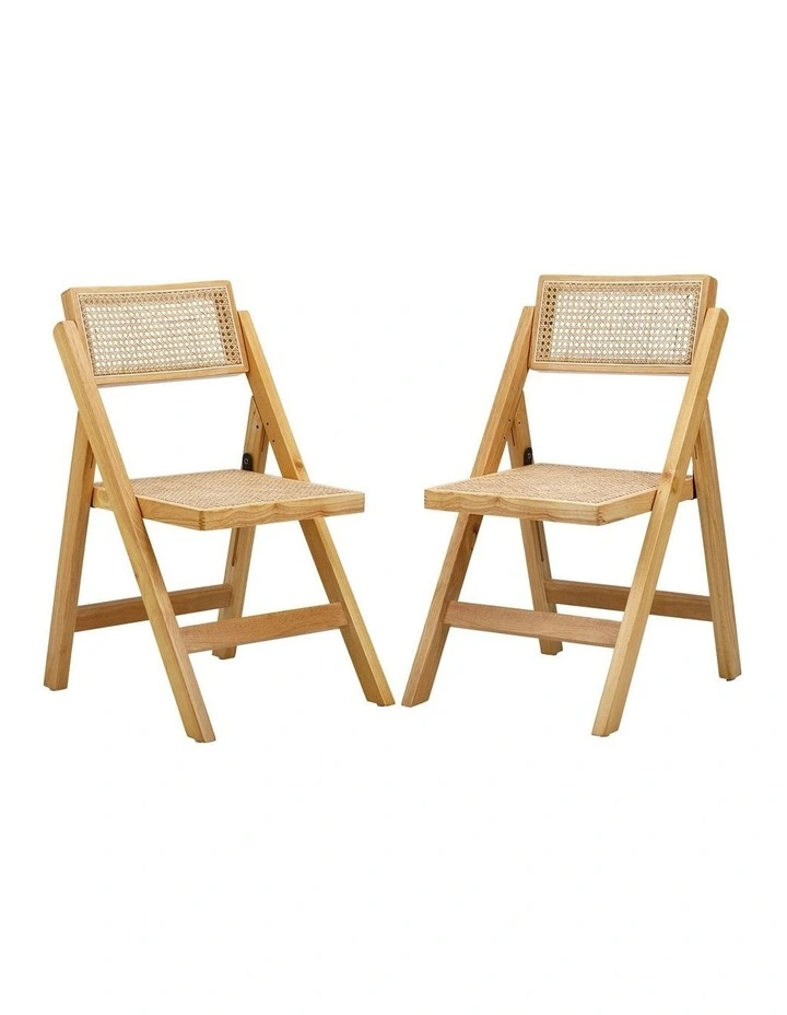 Oikiture 2x Dining Chairs Folding Rattan Chair Wooden Accent Chair Natural image 1