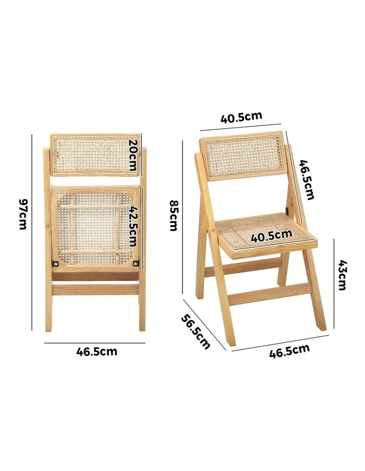 Oikiture 2x Dining Chairs Folding Rattan Chair Wooden Accent Chair Natural image 3
