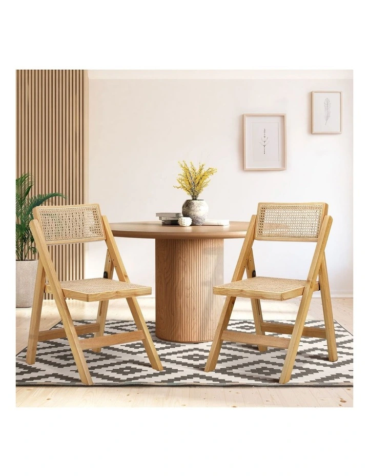 Oikiture 2x Dining Chairs Folding Rattan Chair Wooden Accent Chair Natural image 4