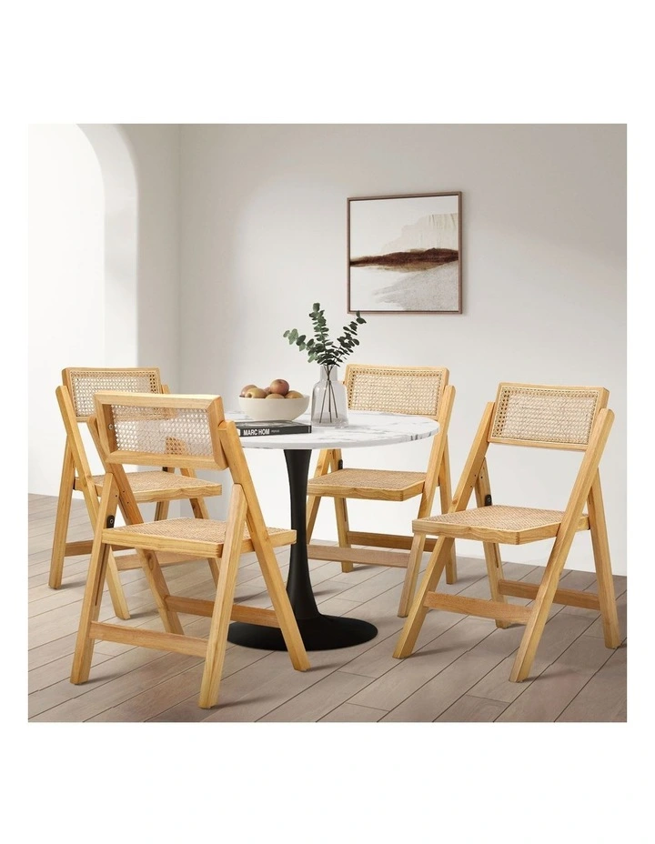 Oikiture 2x Dining Chairs Folding Rattan Chair Wooden Accent Chair Natural image 5