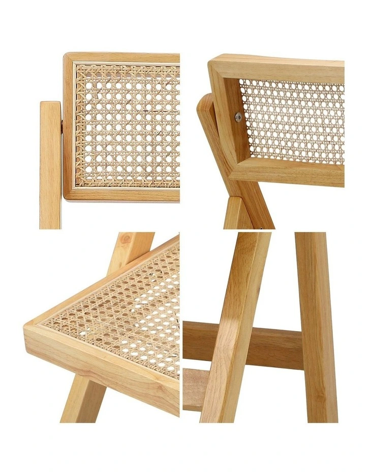 Oikiture 2x Dining Chairs Folding Rattan Chair Wooden Accent Chair Natural image 6
