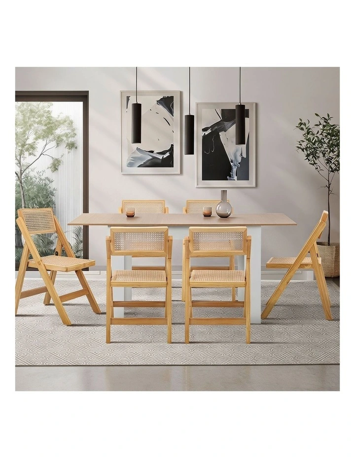 Oikiture 2x Dining Chairs Folding Rattan Chair Wooden Accent Chair Natural image 7