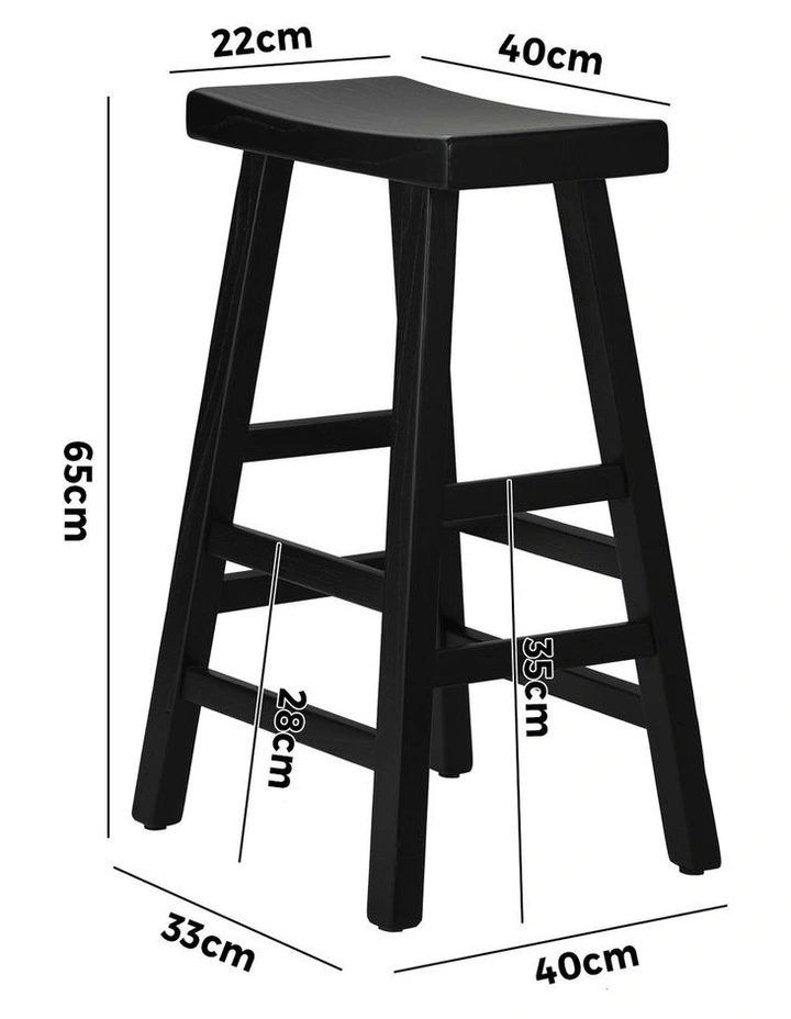 Oikiture 2X Bar Stools Kitchen Stool Wooden Counter Chairs Barstools Black image 3