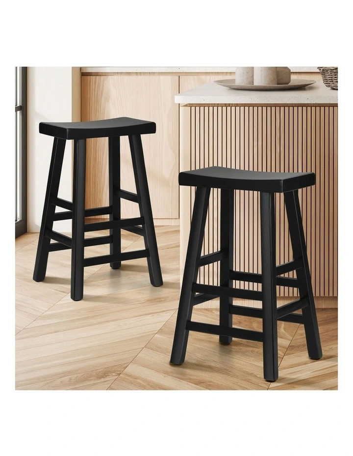 Oikiture 2X Bar Stools Kitchen Stool Wooden Counter Chairs Barstools Black image 4