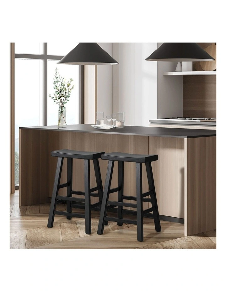 Oikiture 2X Bar Stools Kitchen Stool Wooden Counter Chairs Barstools Black image 5