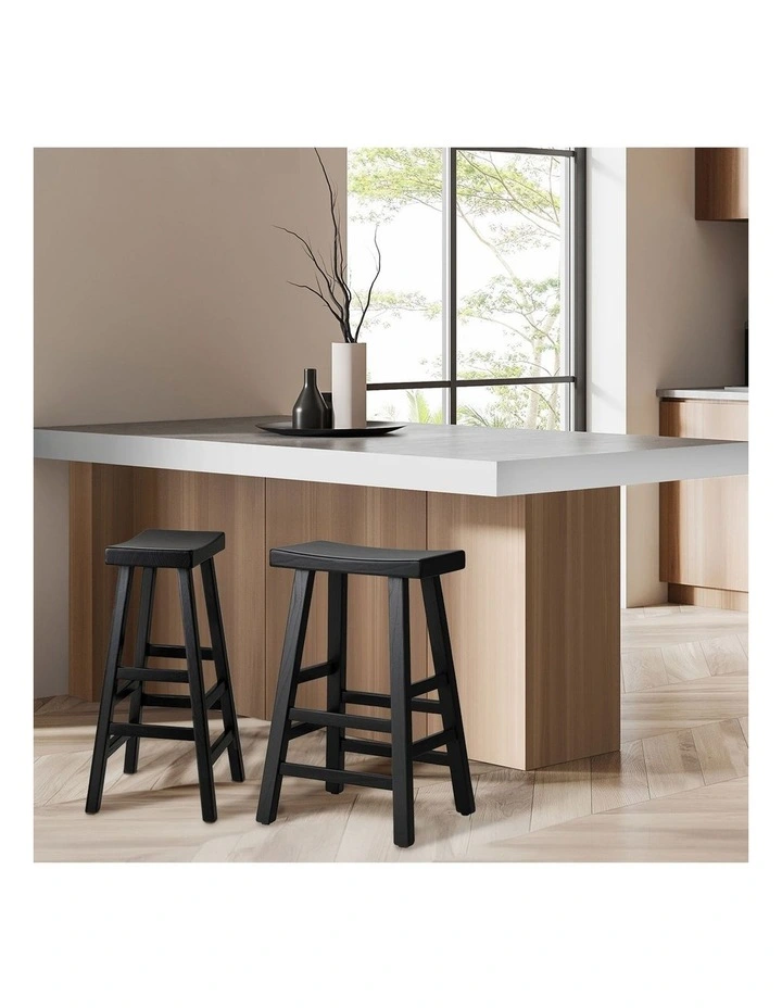 Oikiture 2X Bar Stools Kitchen Stool Wooden Counter Chairs Barstools Black image 7