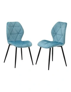 Oikiture Set of 2 Dining Chairs Kitchen Chair Padded Seat High Back Velvet Blue