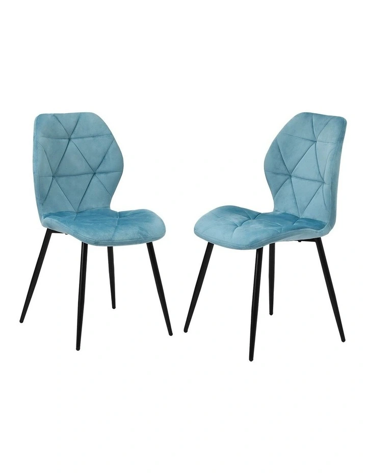 Oikiture Set of 2 Dining Chairs Kitchen Chair Padded Seat High Back Velvet Blue image 1