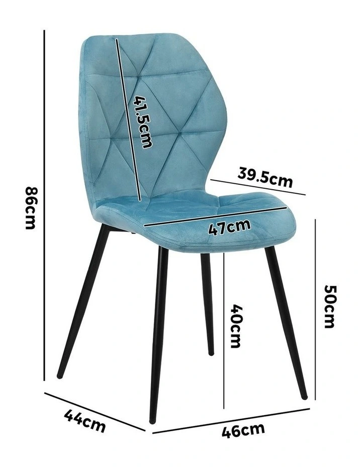 Oikiture Set of 2 Dining Chairs Kitchen Chair Padded Seat High Back Velvet Blue image 3