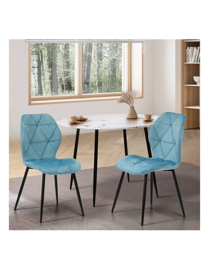 Oikiture Set of 2 Dining Chairs Kitchen Chair Padded Seat High Back Velvet Blue image 4