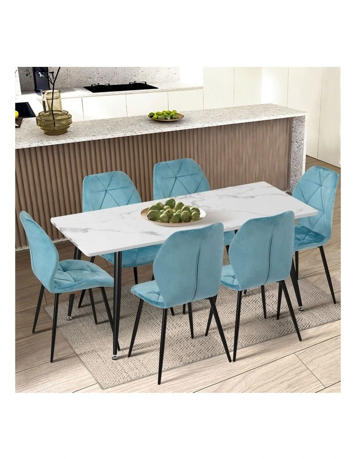 Oikiture Set of 2 Dining Chairs Kitchen Chair Padded Seat High Back Velvet Blue image 5