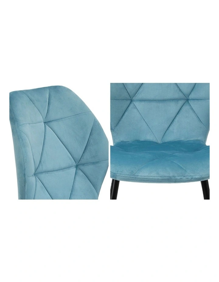 Oikiture Set of 2 Dining Chairs Kitchen Chair Padded Seat High Back Velvet Blue image 6