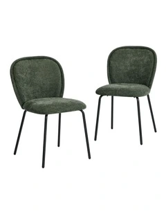 Oikiture 2x Dining Chairs Kitchen Accent Chairs Chenille Pad Metal Legs Green