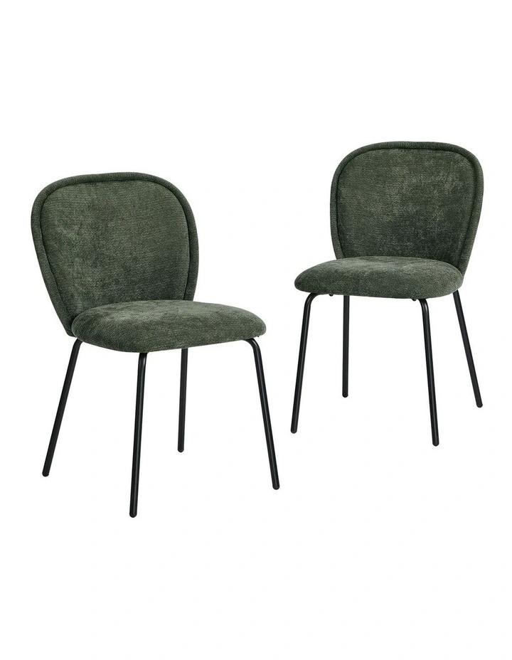 Oikiture 2x Dining Chairs Kitchen Accent Chairs Chenille Pad Metal Legs Green image 1
