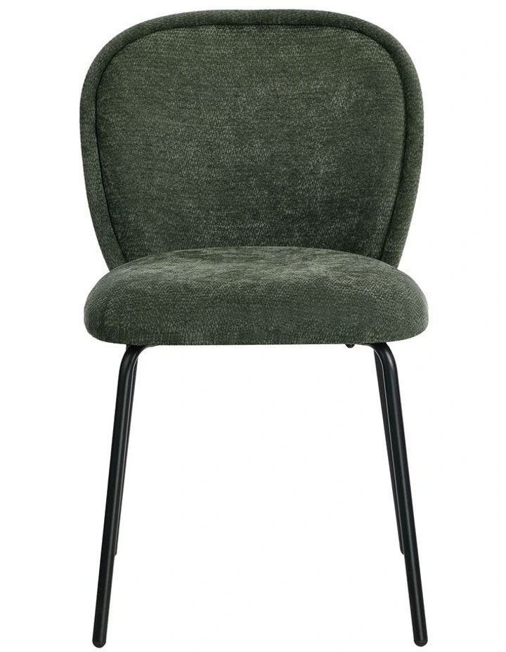 Oikiture 2x Dining Chairs Kitchen Accent Chairs Chenille Pad Metal Legs Green image 2