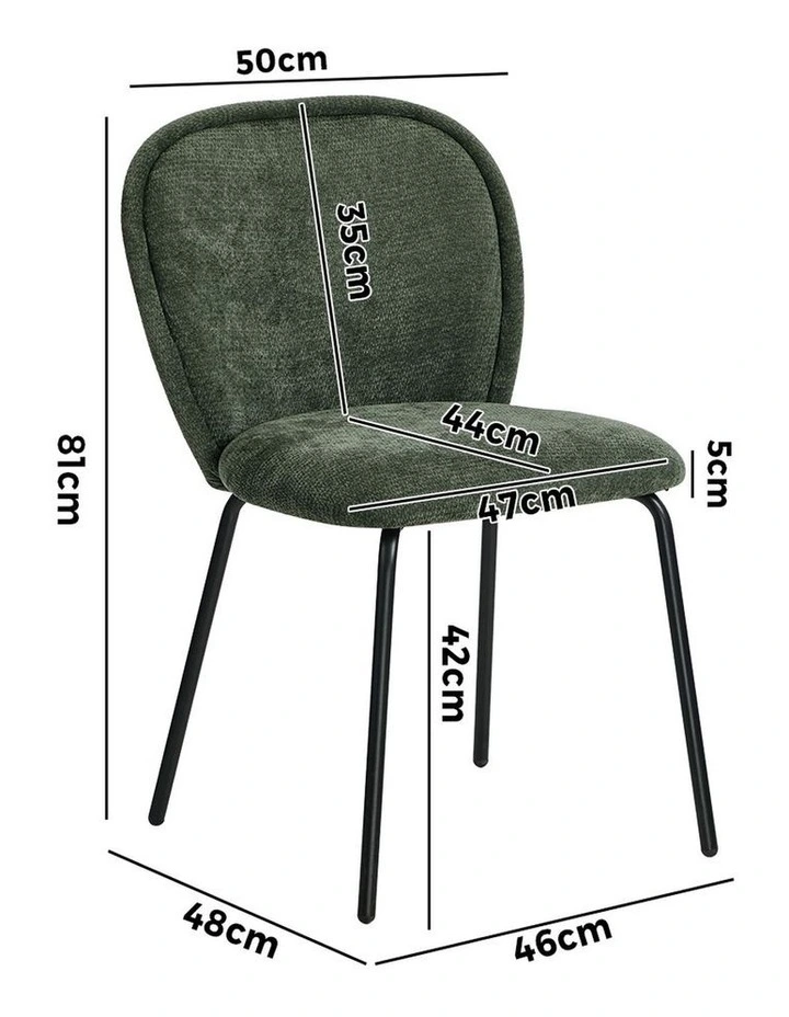 Oikiture 2x Dining Chairs Kitchen Accent Chairs Chenille Pad Metal Legs Green image 3