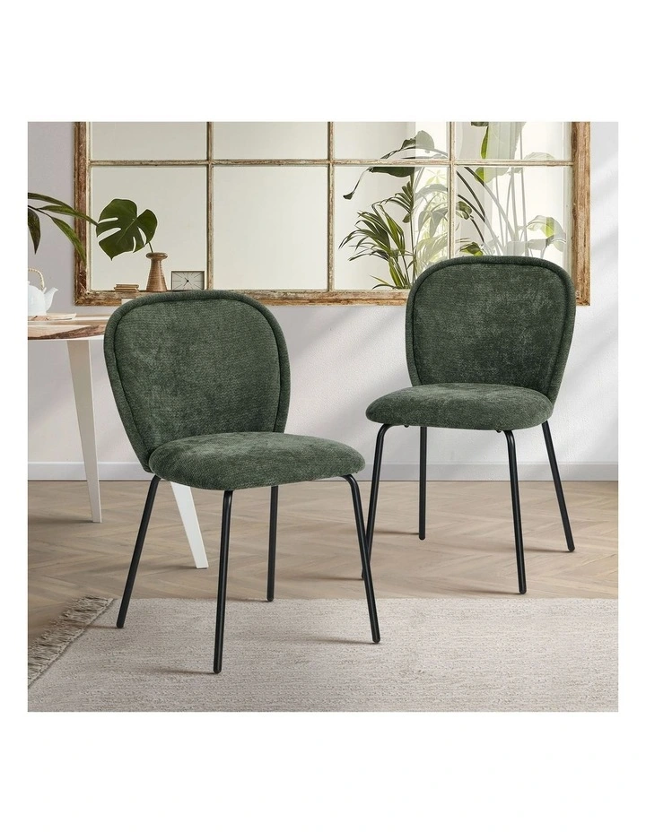 Oikiture 2x Dining Chairs Kitchen Accent Chairs Chenille Pad Metal Legs Green image 4