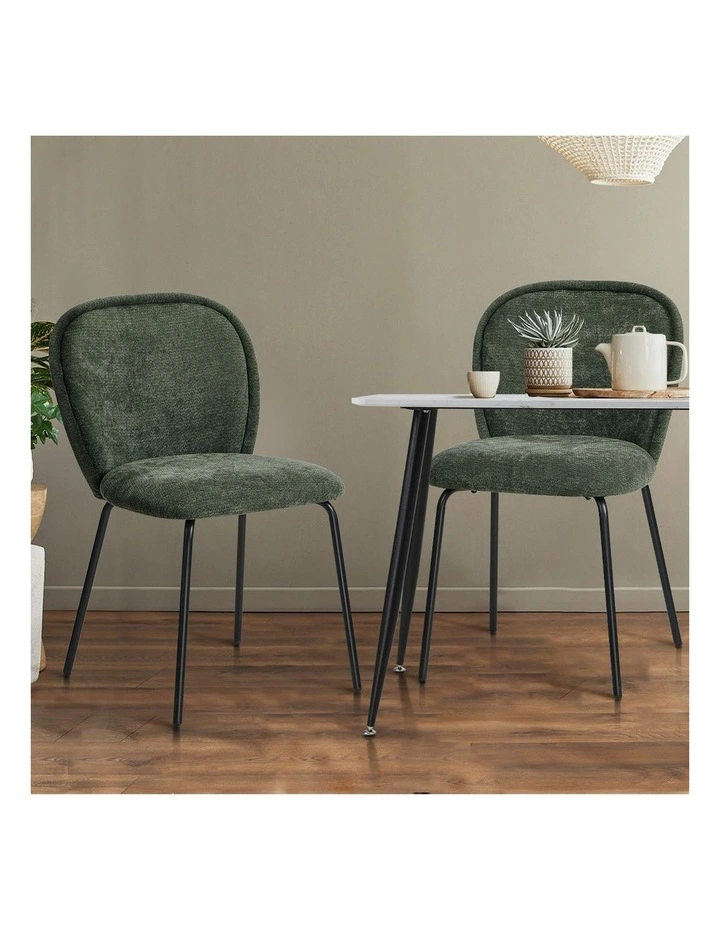 Oikiture 2x Dining Chairs Kitchen Accent Chairs Chenille Pad Metal Legs Green image 5