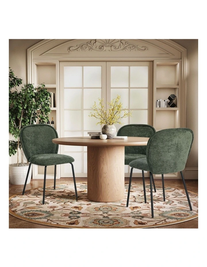 Oikiture 2x Dining Chairs Kitchen Accent Chairs Chenille Pad Metal Legs Green image 7