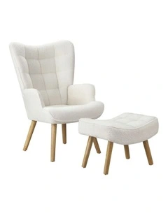 Oikiture Armchair Lounge Chair Ottoman Accent Armchairs Sherpa Sofa Chairs White