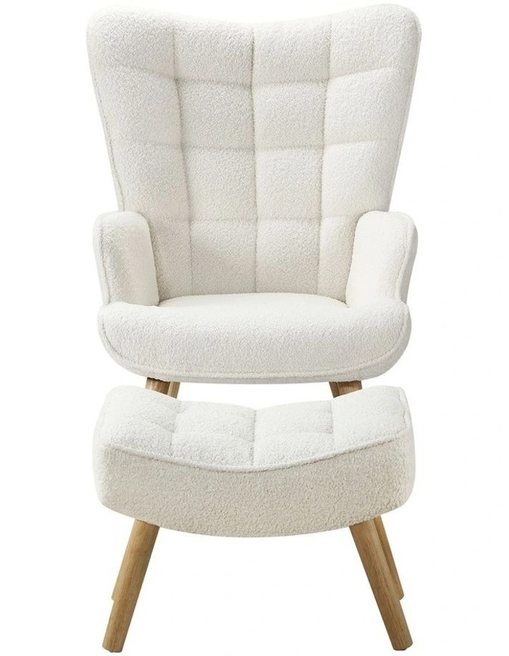 Oikiture Armchair Lounge Chair Ottoman Accent Armchairs Sherpa Sofa Chairs White image 2