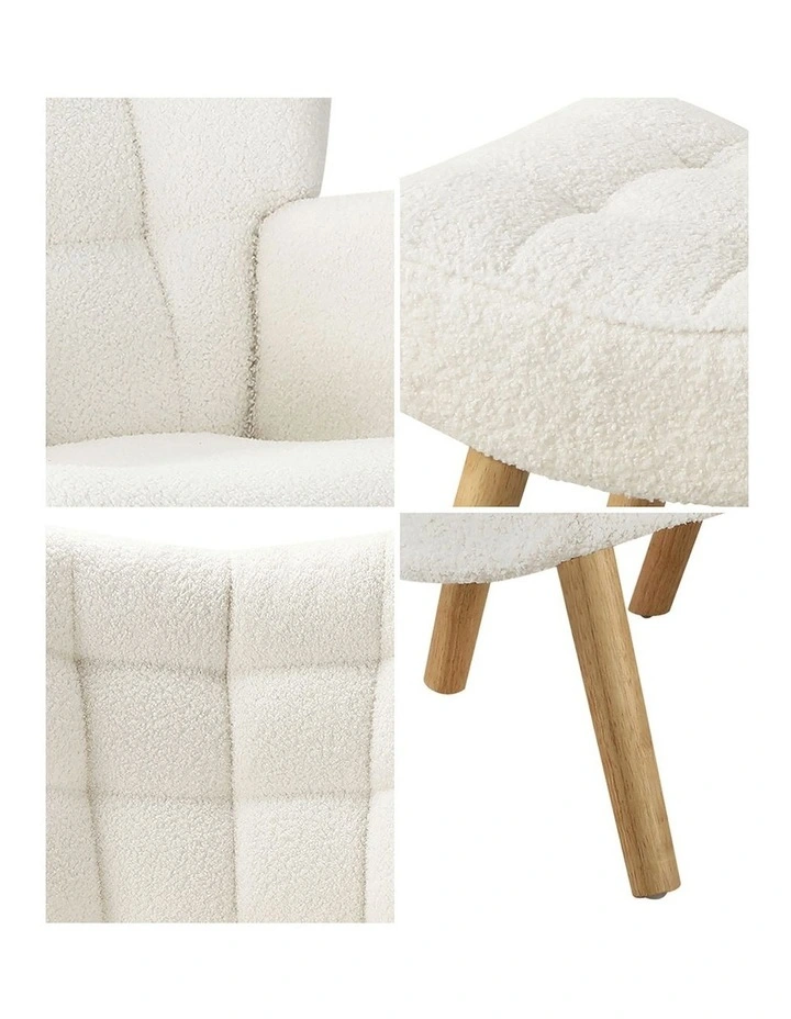 Oikiture Armchair Lounge Chair Ottoman Accent Armchairs Sherpa Sofa Chairs White image 6