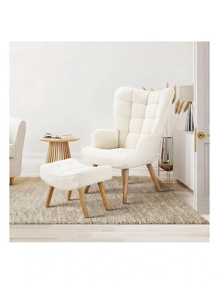Oikiture Armchair Lounge Chair Ottoman Accent Armchairs Sherpa Sofa Chairs White image 7