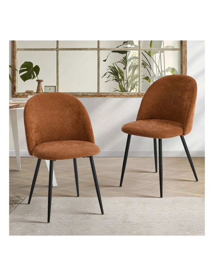 Oikiture 2x Dining Chairs Accent Chair Armchair Kitchen Upholstered Linen Orange image 4