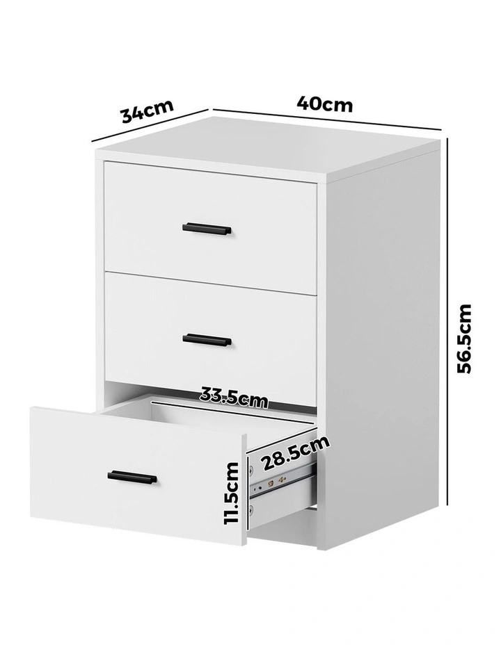 Oikiture Bedside Table 3 Drawers Nightstand Bedroom Storage Side End White image 3