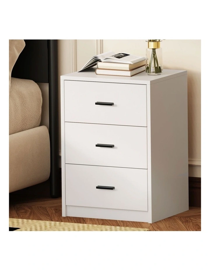 Oikiture Bedside Table 3 Drawers Nightstand Bedroom Storage Side End White image 4