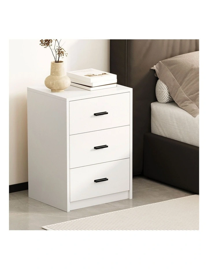 Oikiture Bedside Table 3 Drawers Nightstand Bedroom Storage Side End White image 5