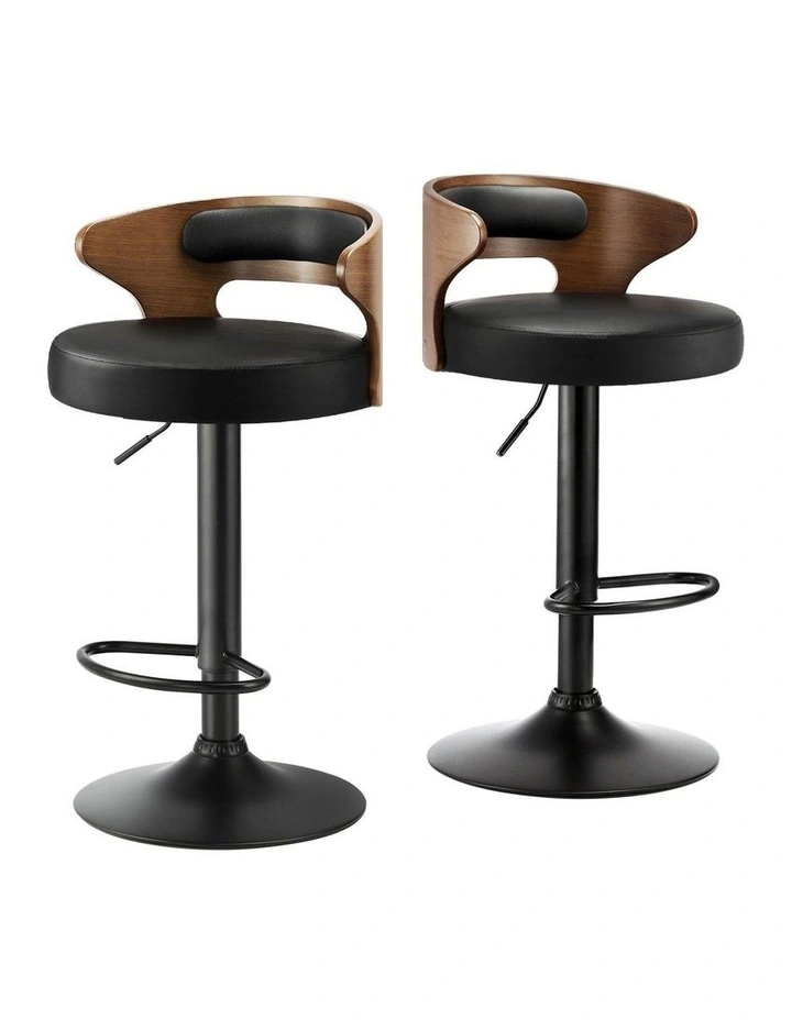Oikiture 2x Bar Stools Kitchen Gas Lift Swivel Chairs Stool Wooden Barstool image 1