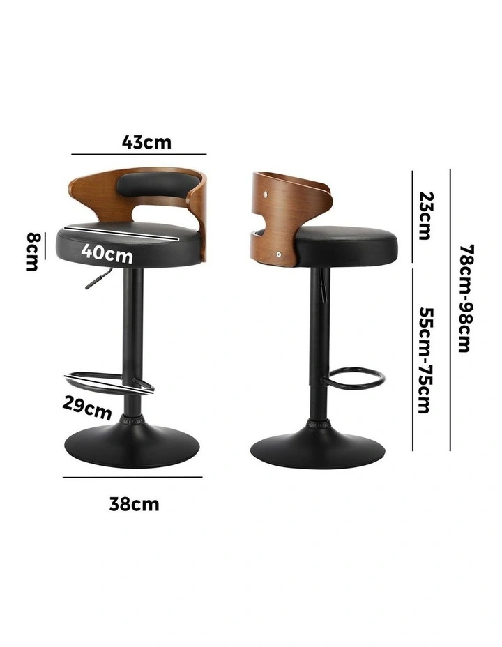 Oikiture 2x Bar Stools Kitchen Gas Lift Swivel Chairs Stool Wooden Barstool image 3