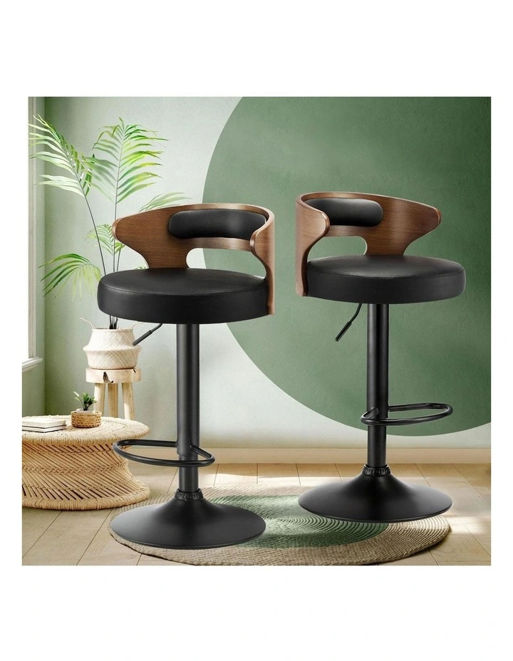Oikiture 2x Bar Stools Kitchen Gas Lift Swivel Chairs Stool Wooden Barstool image 4
